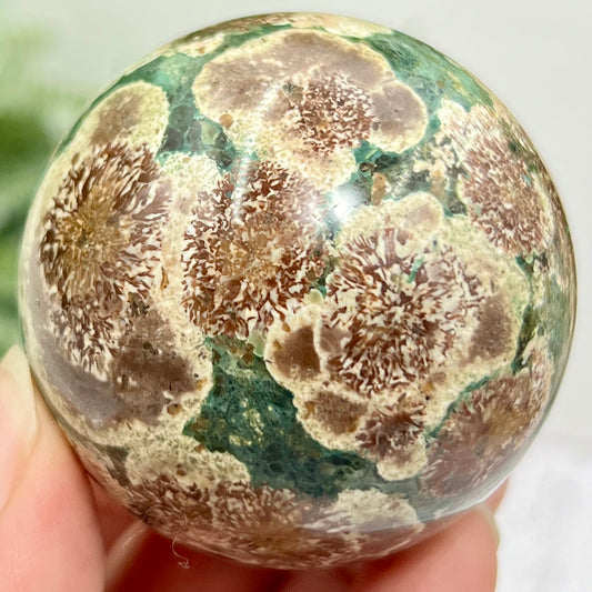 Russian Flower Cherry Blossom Jasper Sphere Rare Crystal Ball 178g 51mm