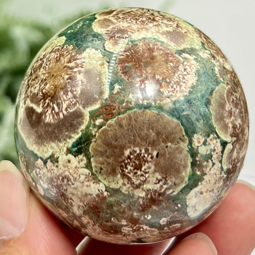 Russian Flower Cherry Blossom Jasper Sphere Rare Crystal Ball 178g 51mm