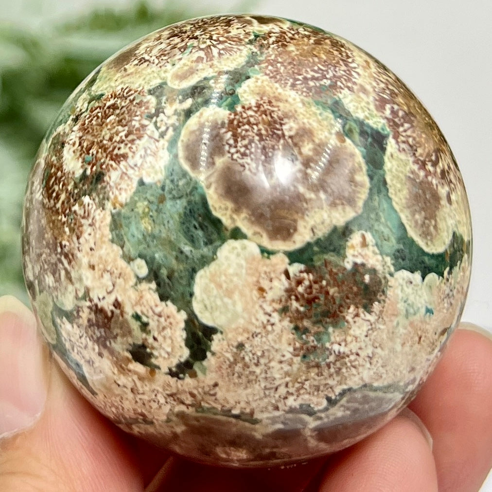 Russian Flower Cherry Blossom Jasper Sphere Rare Crystal Ball 178g 51mm