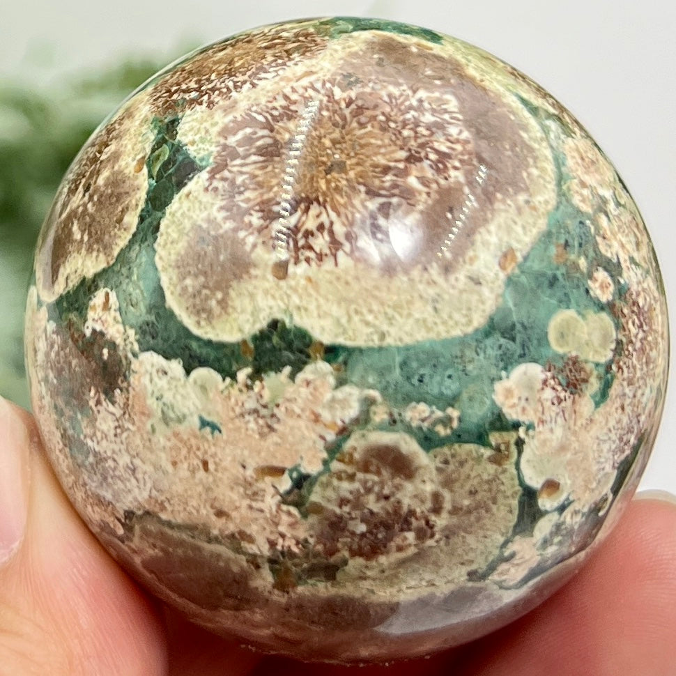 Russian Flower Cherry Blossom Jasper Sphere Rare Crystal Ball 178g 51mm