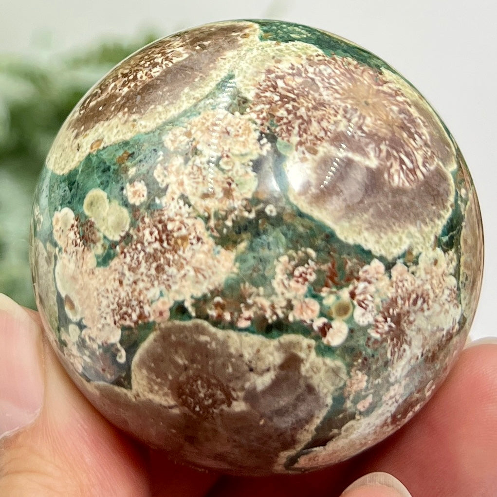 Russian Flower Cherry Blossom Jasper Sphere Rare Crystal Ball 178g 51mm