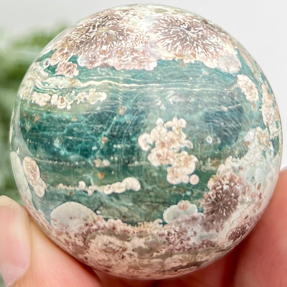 Russian Flower Cherry Blossom Jasper Sphere Rare Crystal Ball 146g 48mm