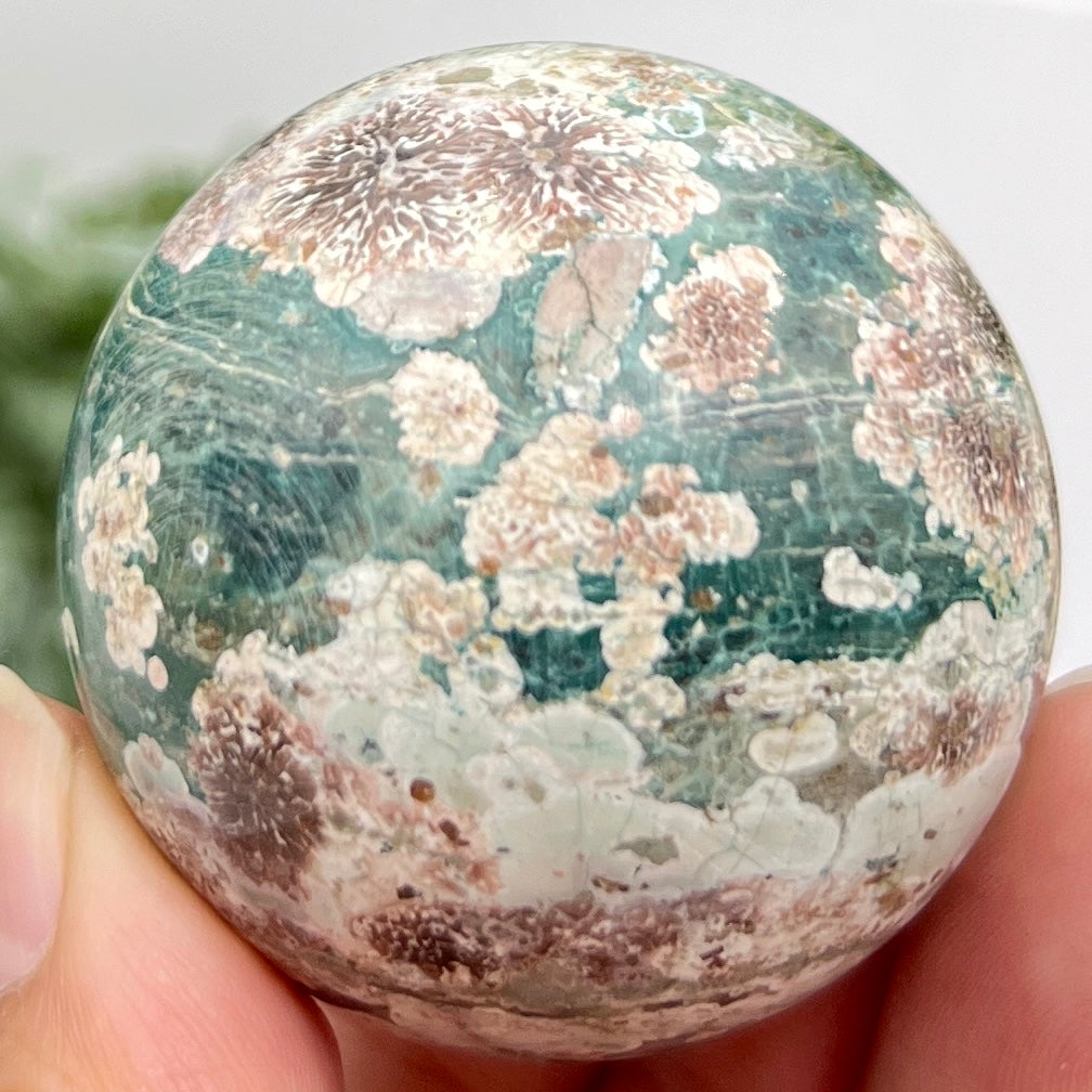 Russian Flower Cherry Blossom Jasper Sphere Rare Crystal Ball 146g 48mm