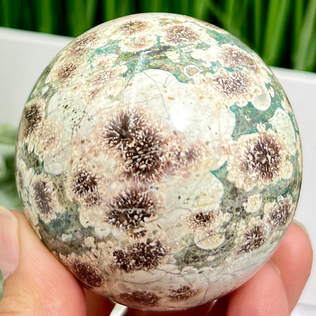 Russian Flower Cherry Blossom Jasper Sphere Rare Crystal Ball 360g 65mm