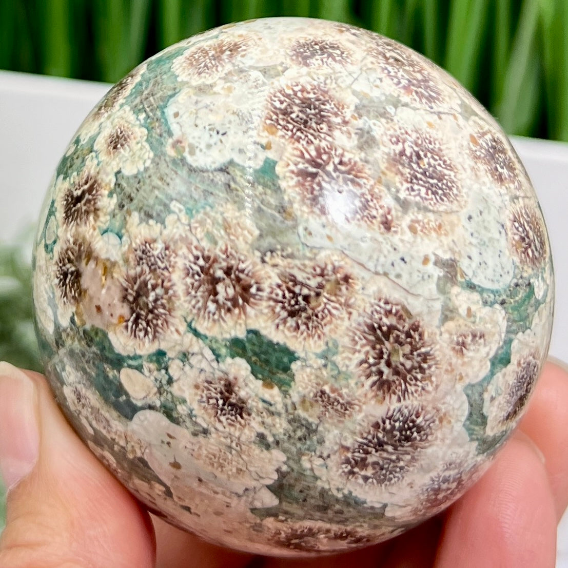 Russian Flower Cherry Blossom Jasper Sphere Rare Crystal Ball 360g 65mm