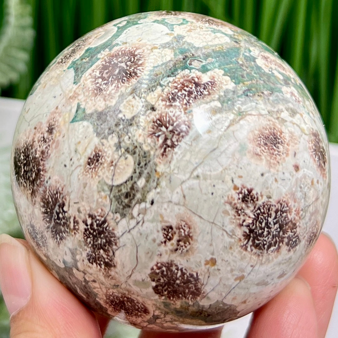 Russian Flower Cherry Blossom Jasper Sphere Rare Crystal Ball 360g 65mm