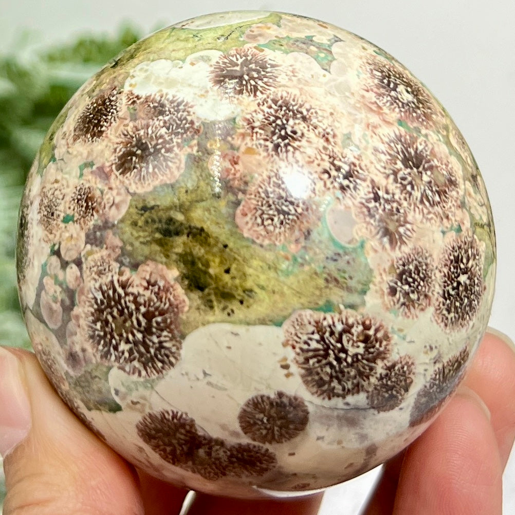 Russian Flower Cherry Blossom Jasper Sphere Rare Crystal Ball 380g 66mm