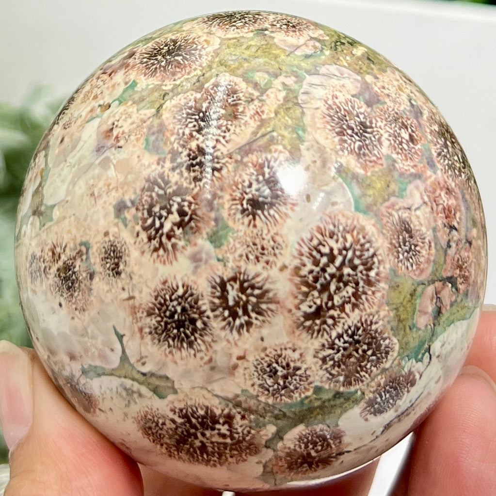 Russian Flower Cherry Blossom Jasper Sphere Rare Crystal Ball 380g 66mm