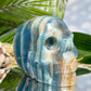 Blue Onyx Hollow Jaw Skull Healing Crystal Carving 1110g