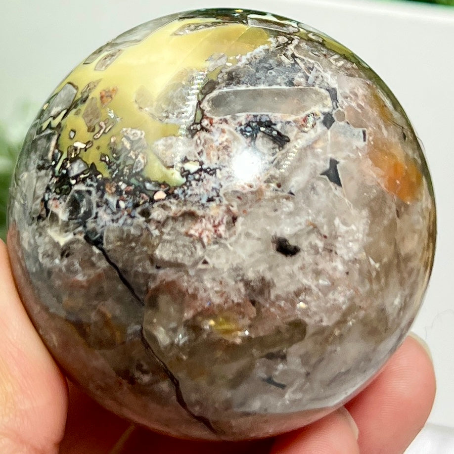 Mosaic Chalcedony Quartz Sphere Rare Healing Crystal Ball 258g 58mm