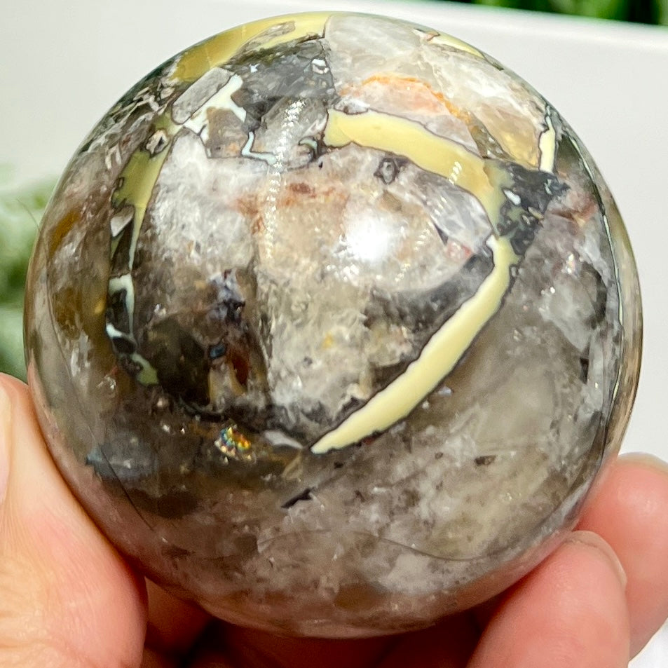 Mosaic Chalcedony Quartz Sphere Rare Healing Crystal Ball 258g 58mm