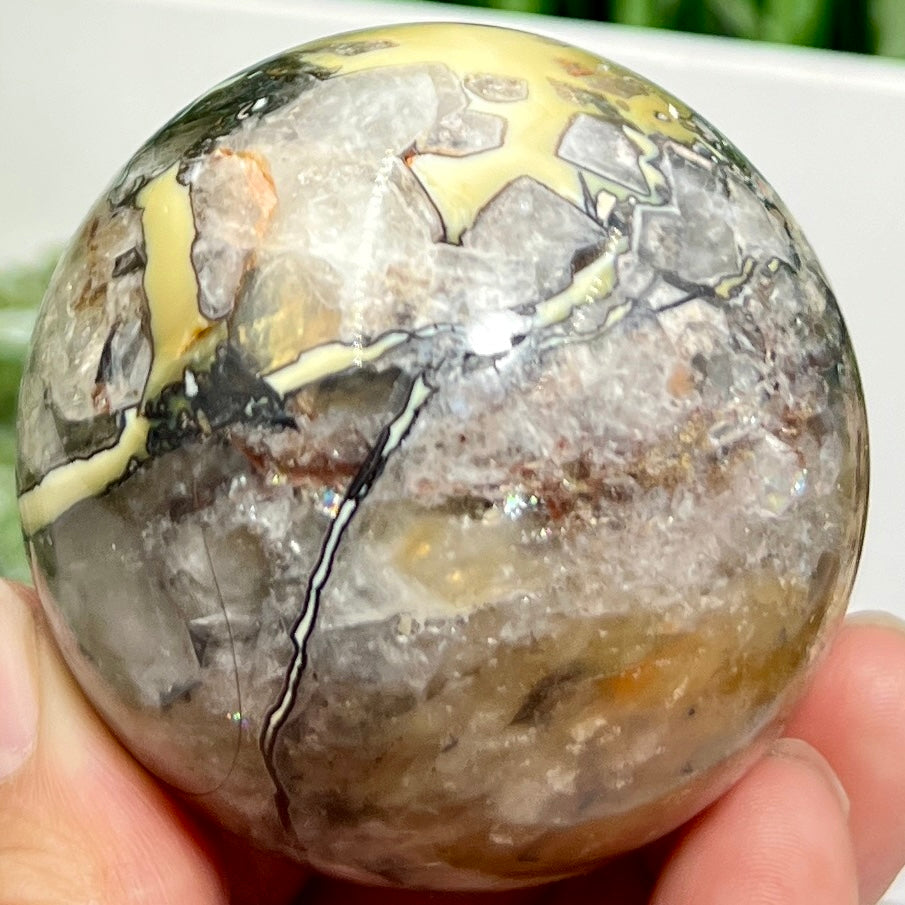 Mosaic Chalcedony Quartz Sphere Rare Healing Crystal Ball 258g 58mm