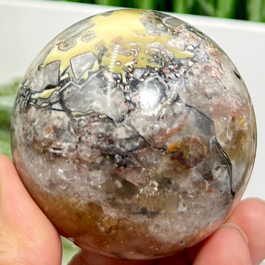 Mosaic Chalcedony Quartz Sphere Rare Healing Crystal Ball 258g 58mm