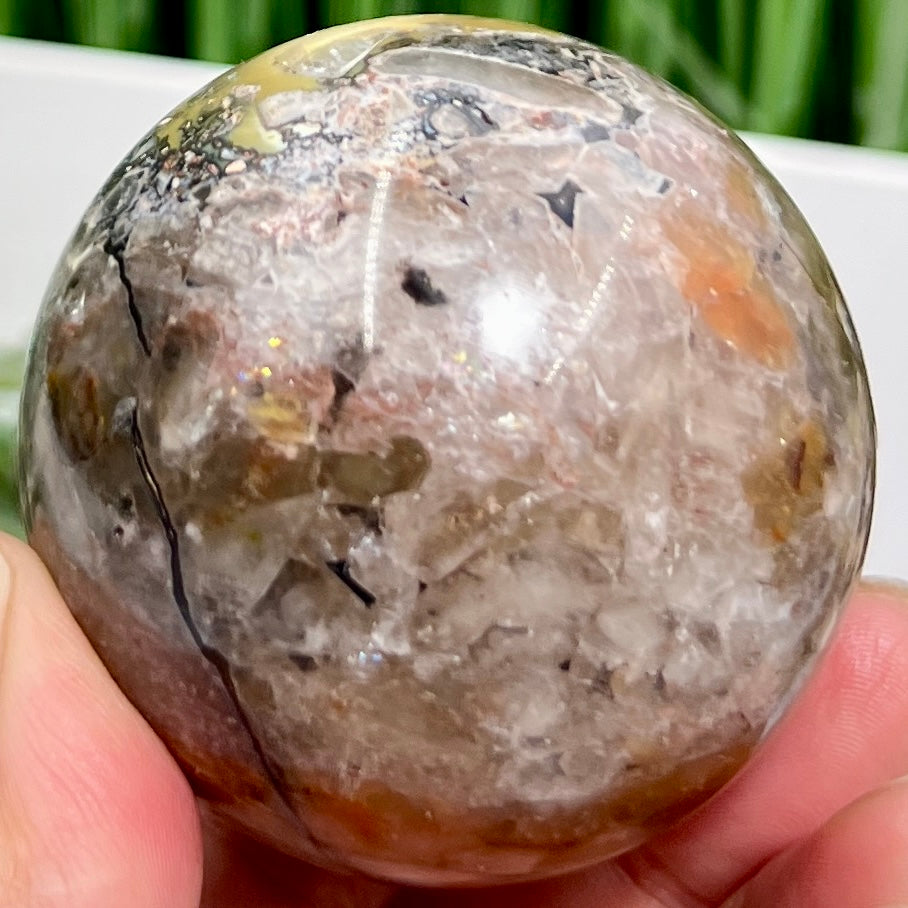 Mosaic Chalcedony Quartz Sphere Rare Healing Crystal Ball 258g 58mm