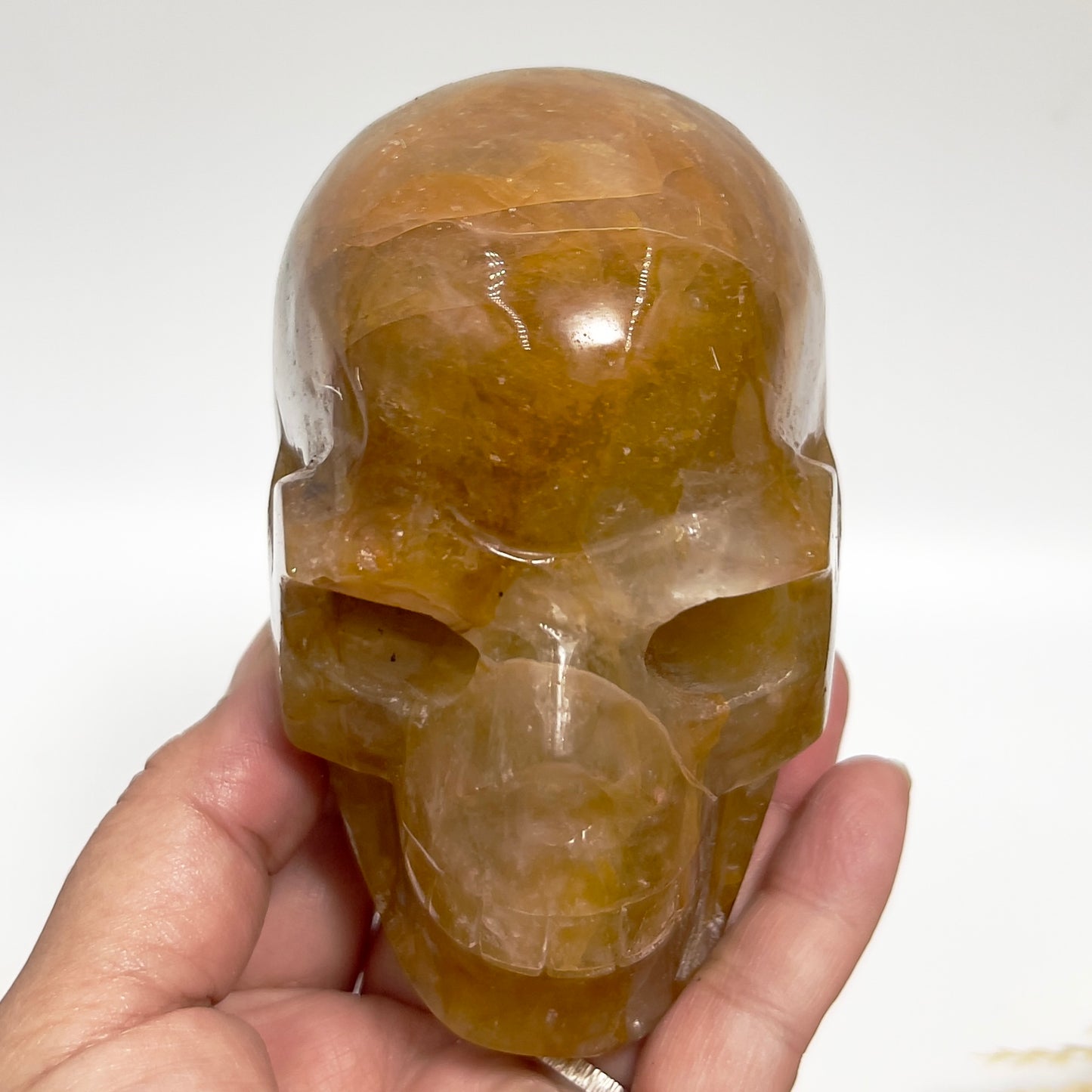 Golden Healer Quartz Skull Healing Crystal Carving 994g