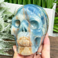 Blue Onyx Hollow Jaw Skull Healing Crystal Carving 1110g