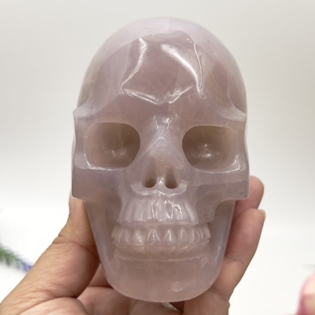 Blue Rose Quartz Hollow Jaw Skull Healing Crystal Carving 947g