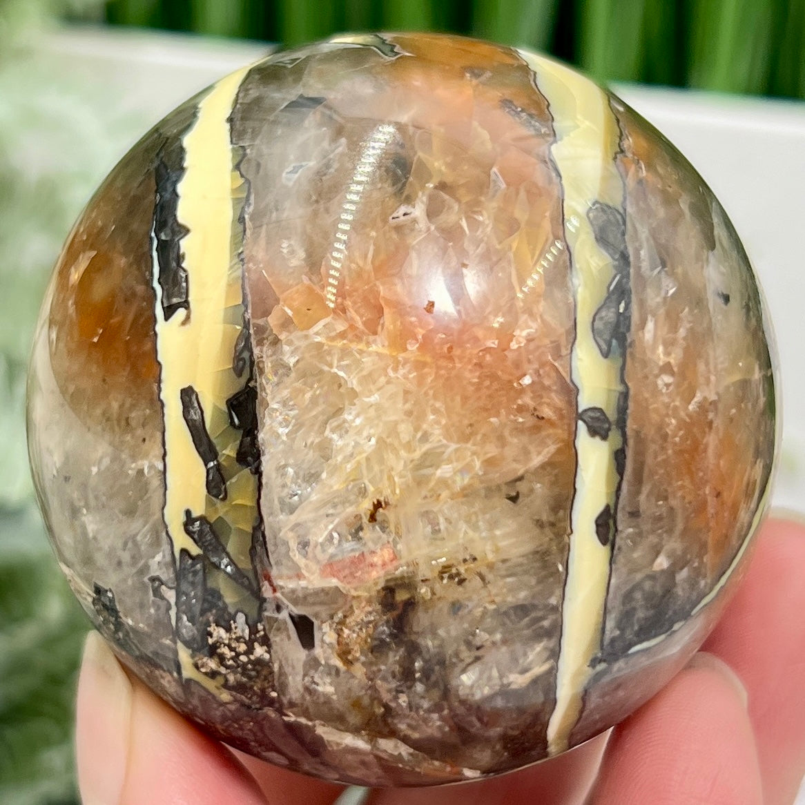 Mosaic Chalcedony Quartz Sphere Rare Healing Crystal Ball 324g 63mm