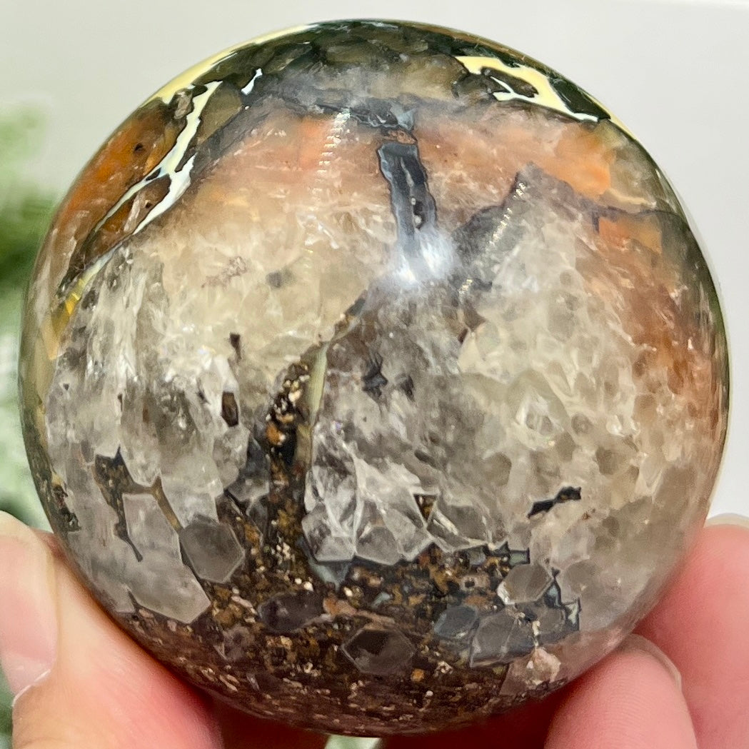 Mosaic Chalcedony Quartz Sphere Rare Healing Crystal Ball 324g 63mm