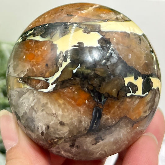 Mosaic Chalcedony Quartz Sphere Rare Healing Crystal Ball 324g 63mm