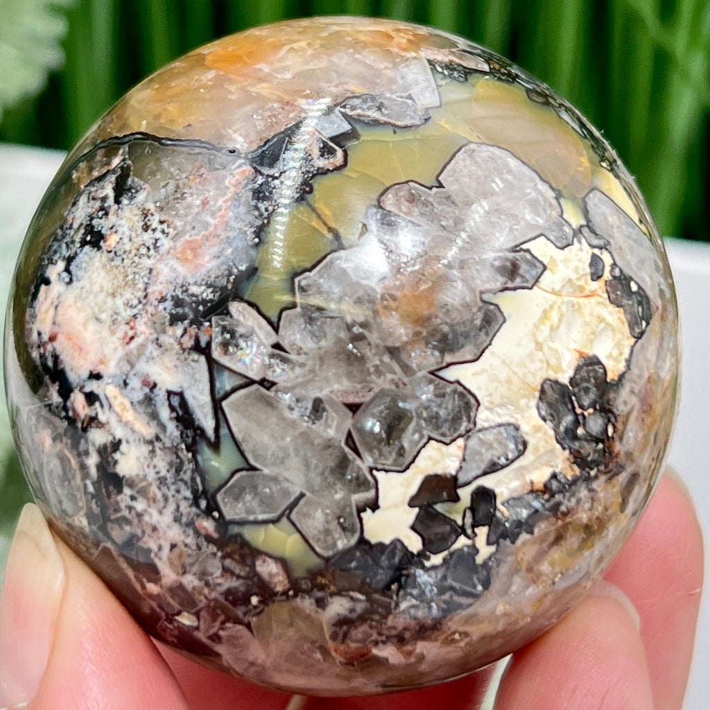 Mosaic Chalcedony Quartz Sphere Rare Healing Crystal Ball 242g 57mm