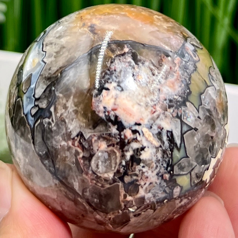 Mosaic Chalcedony Quartz Sphere Rare Healing Crystal Ball 242g 57mm