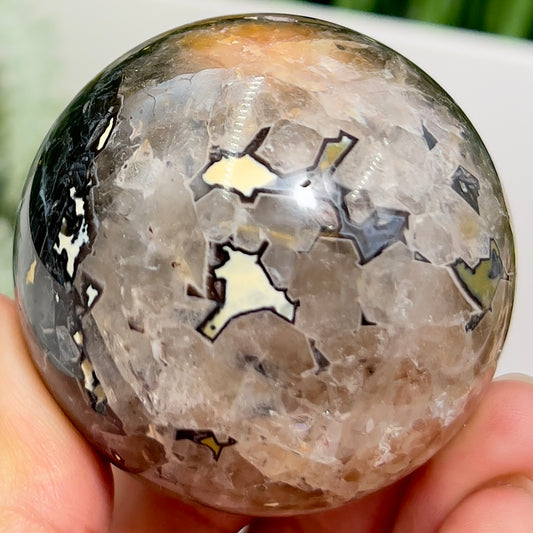 Mosaic Chalcedony Quartz Sphere Rare Healing Crystal Ball 200g 53mm