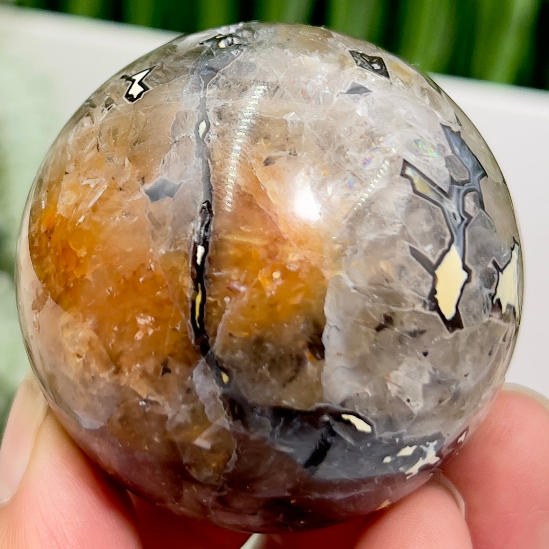 Mosaic Chalcedony Quartz Sphere Rare Healing Crystal Ball 200g 53mm