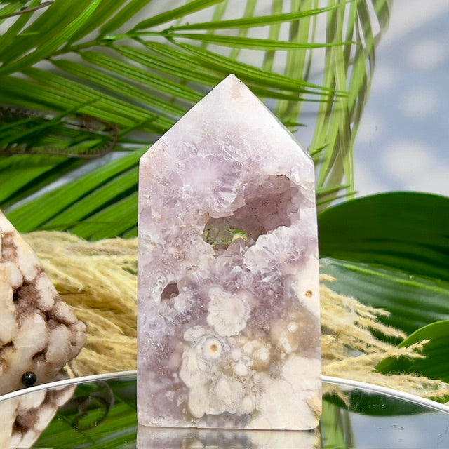 Pink Amethyst Flower Agate Tower Healing Crystal Generator 495g 119mm