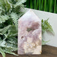 Pink Amethyst Flower Agate Tower Healing Crystal Generator 495g 119mm