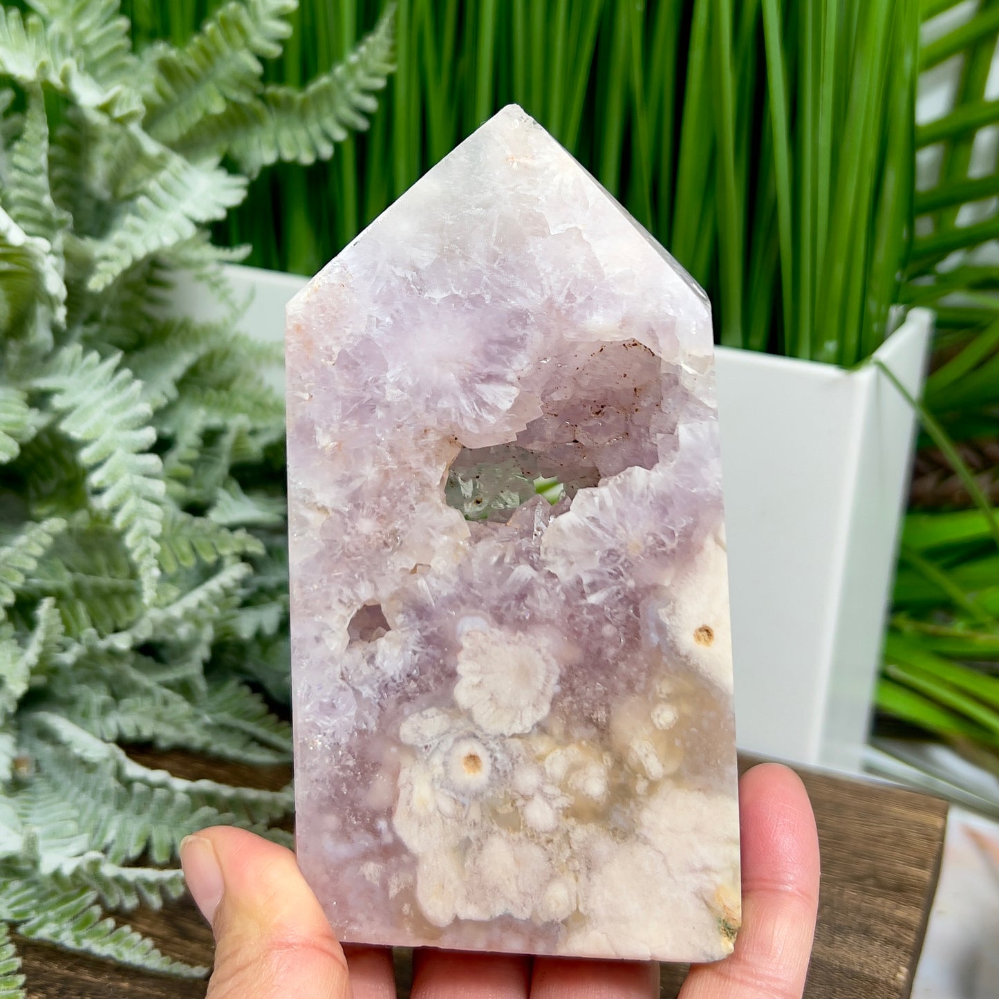 Pink Amethyst Flower Agate Tower Healing Crystal Generator 495g 119mm