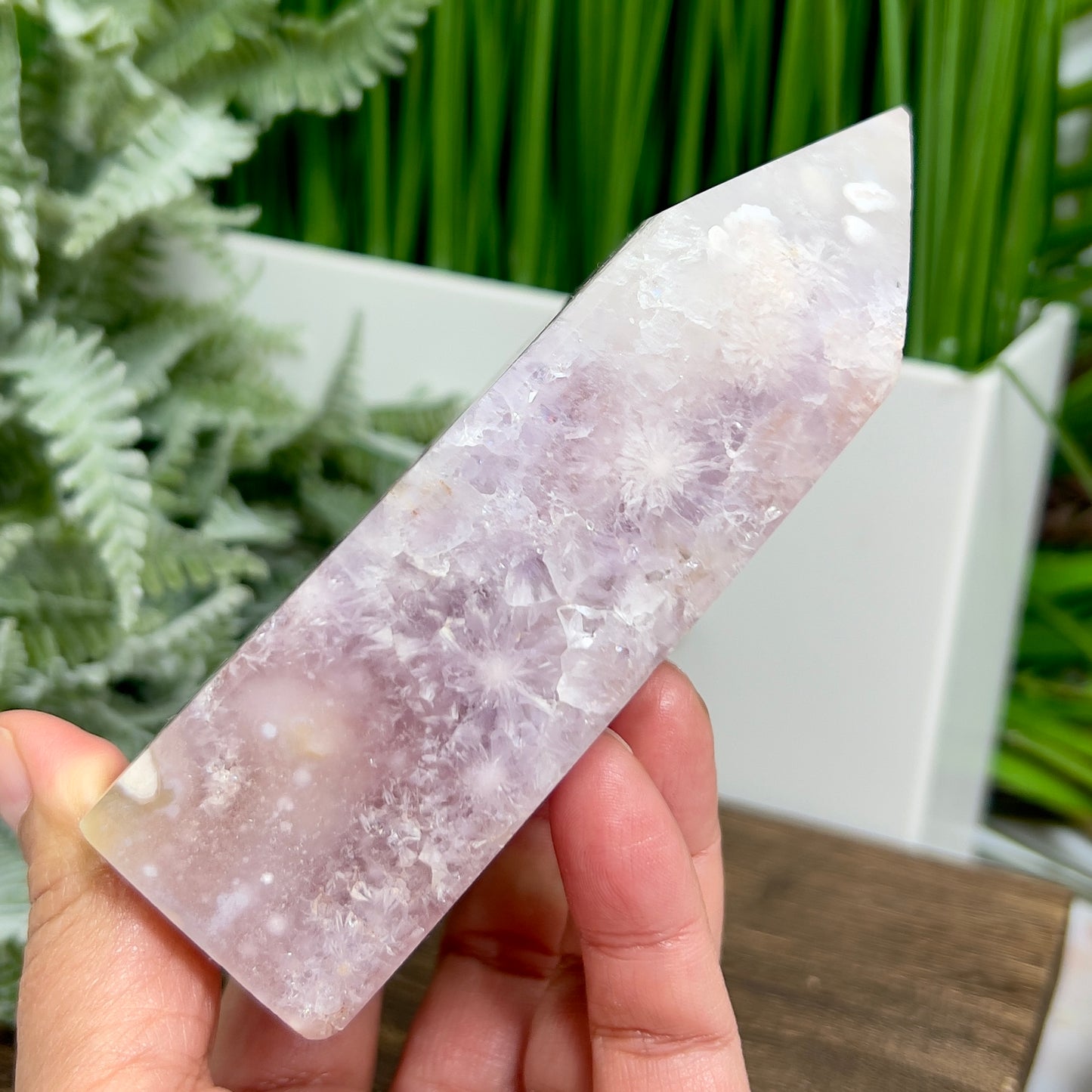 Pink Amethyst Flower Agate Tower Healing Crystal Generator 495g 119mm