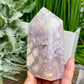 Pink Amethyst Flower Agate Tower Healing Crystal Generator 495g 119mm