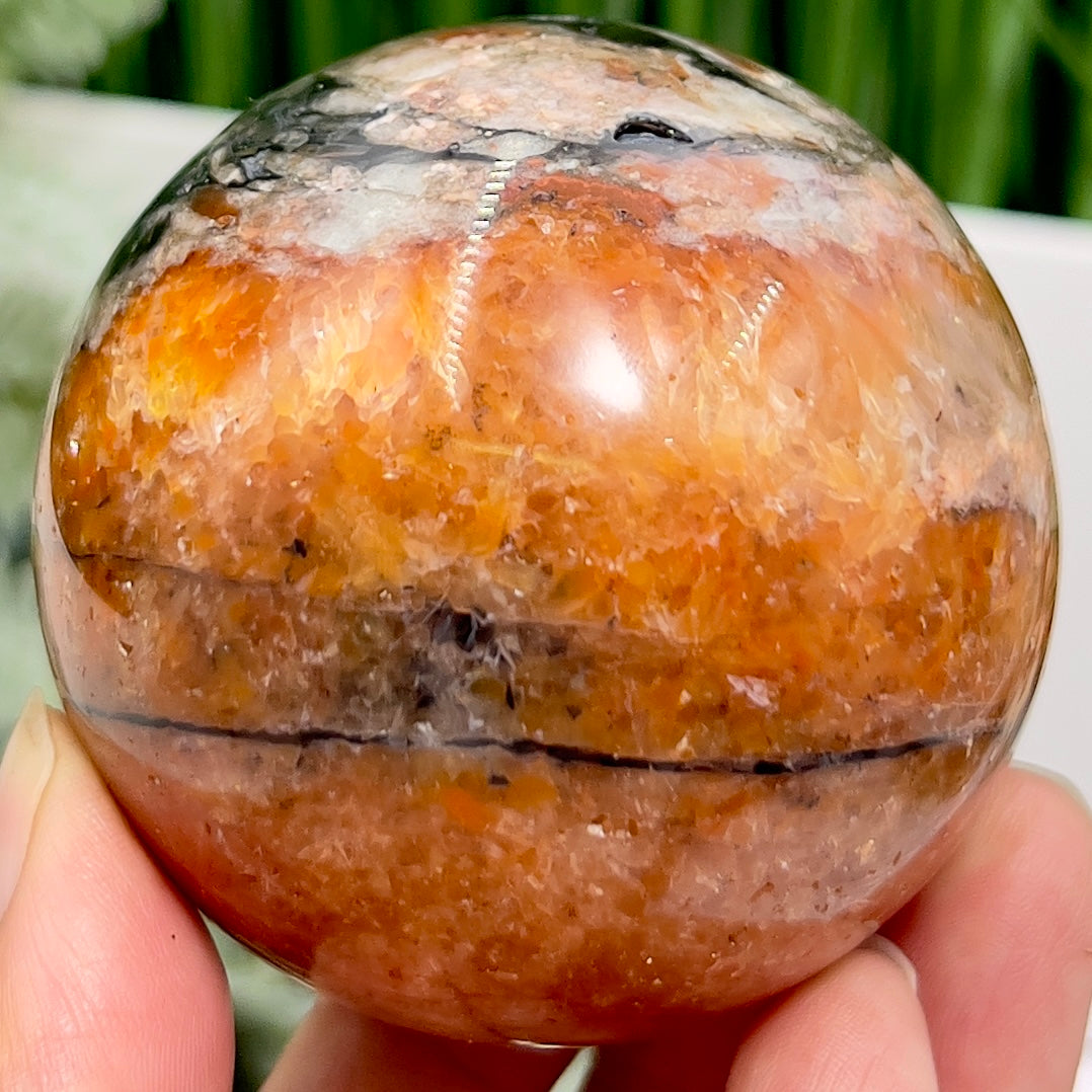 Mosaic Chalcedony Quartz Sphere Rare Healing Crystal Ball 366g 65mm