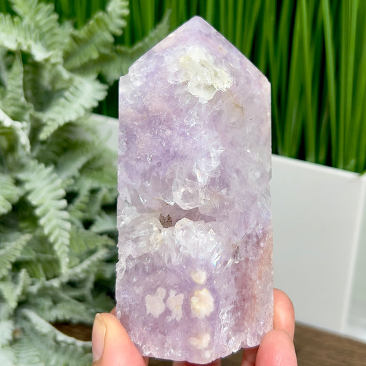 Pink Purple Amethyst Flower Agate Tower Healing Crystal Generator 331g 108mm