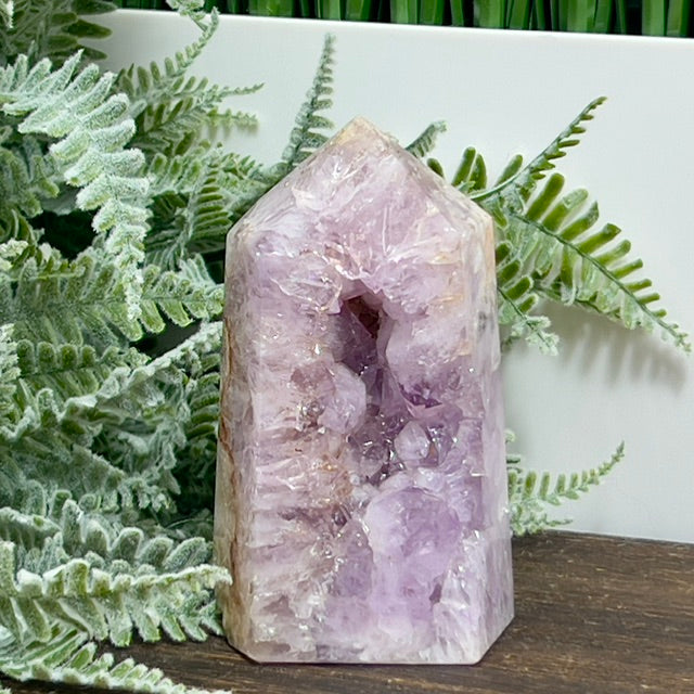 Pink Purple Amethyst Flower Agate Tower Healing Crystal Generator 324g 90mm