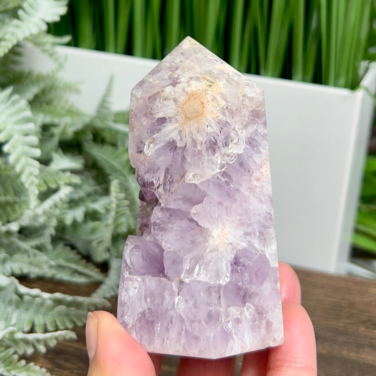 Pink Purple Amethyst Flower Agate Tower Healing Crystal Generator 324g 90mm