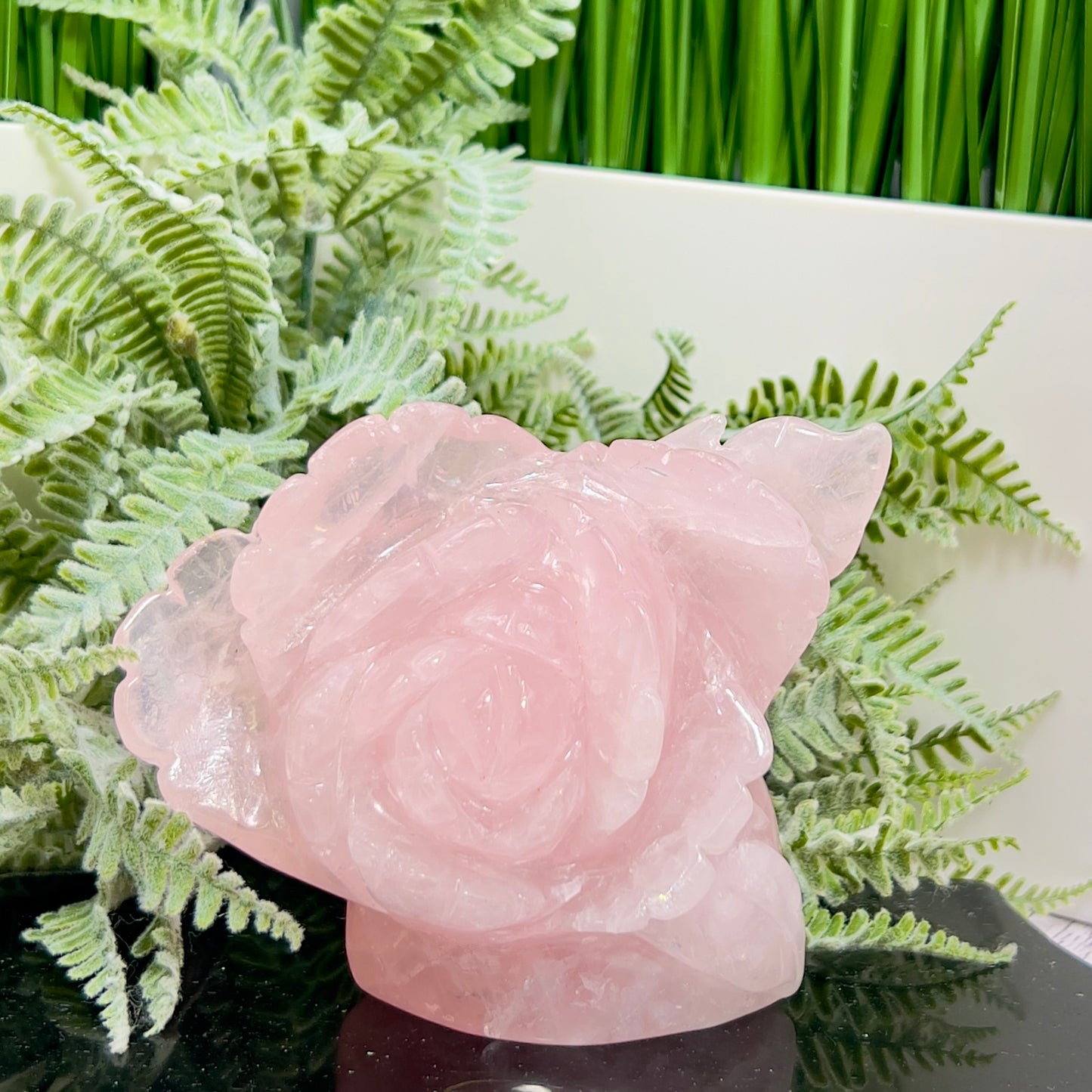 Rose Quartz Peony Flower Healing Crystal Carving 542g