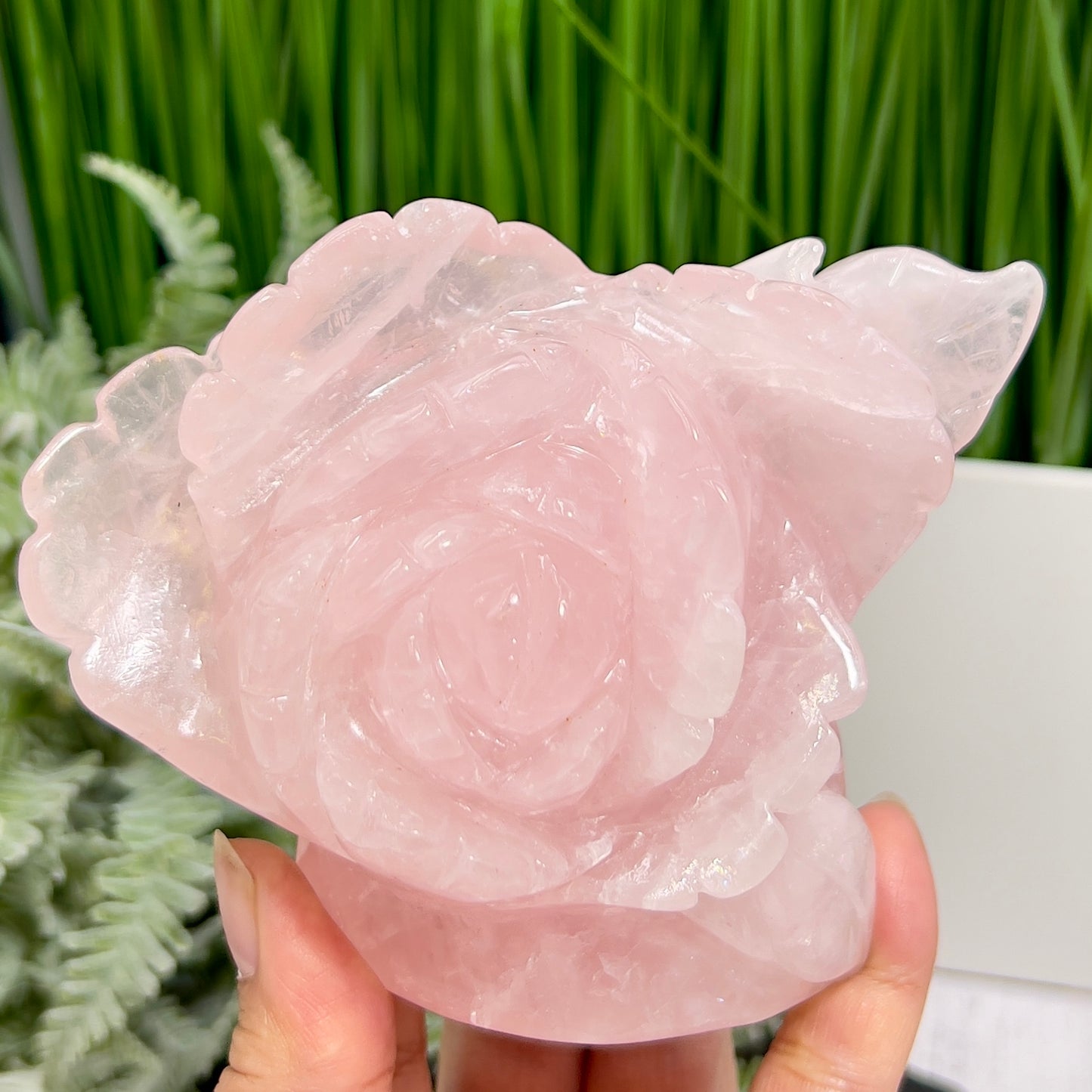 Rose Quartz Peony Flower Healing Crystal Carving 542g