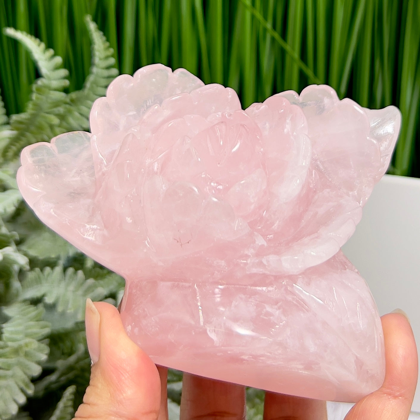 Rose Quartz Peony Flower Healing Crystal Carving 542g