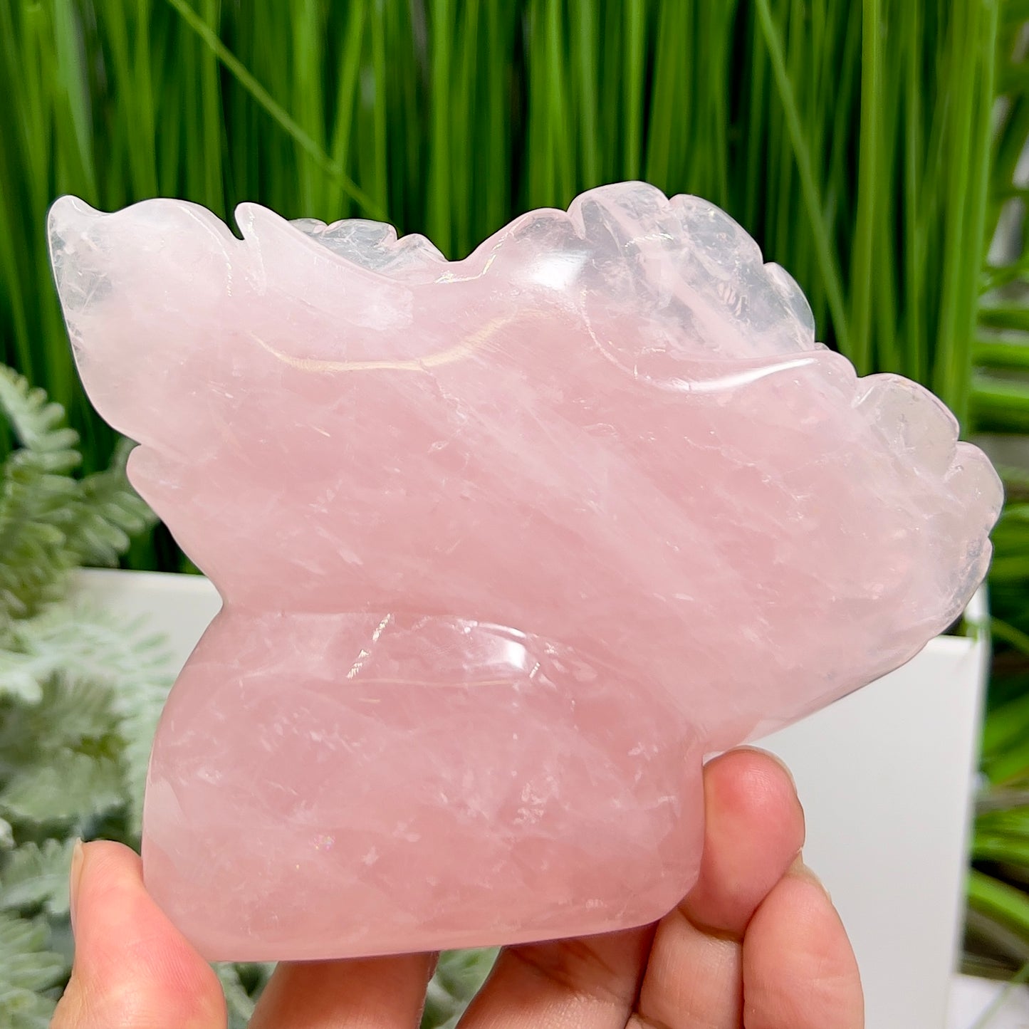 Rose Quartz Peony Flower Healing Crystal Carving 542g