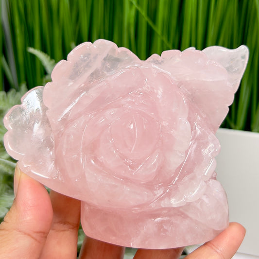 Rose Quartz Peony Flower Healing Crystal Carving 542g