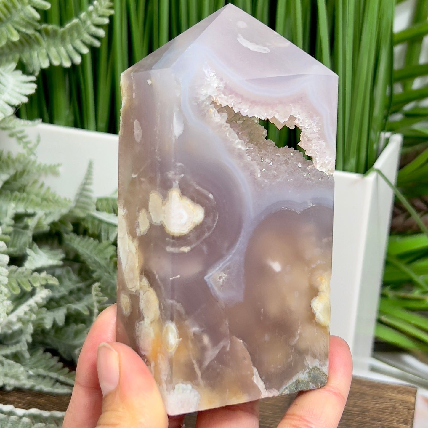 Flower Agate Tower Healing Crystal Generator 416g 111mm