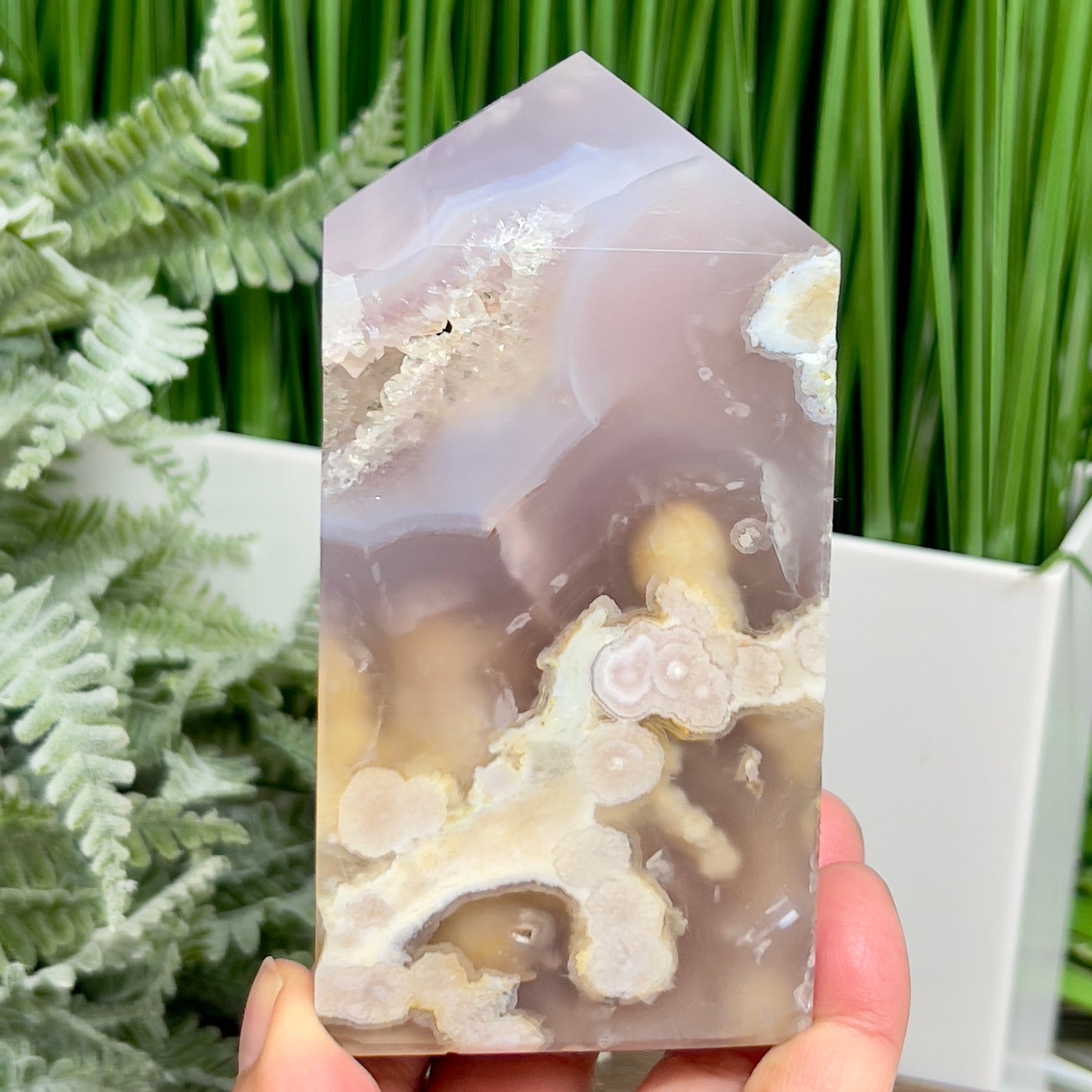 Flower Agate Tower Healing Crystal Generator 416g 111mm