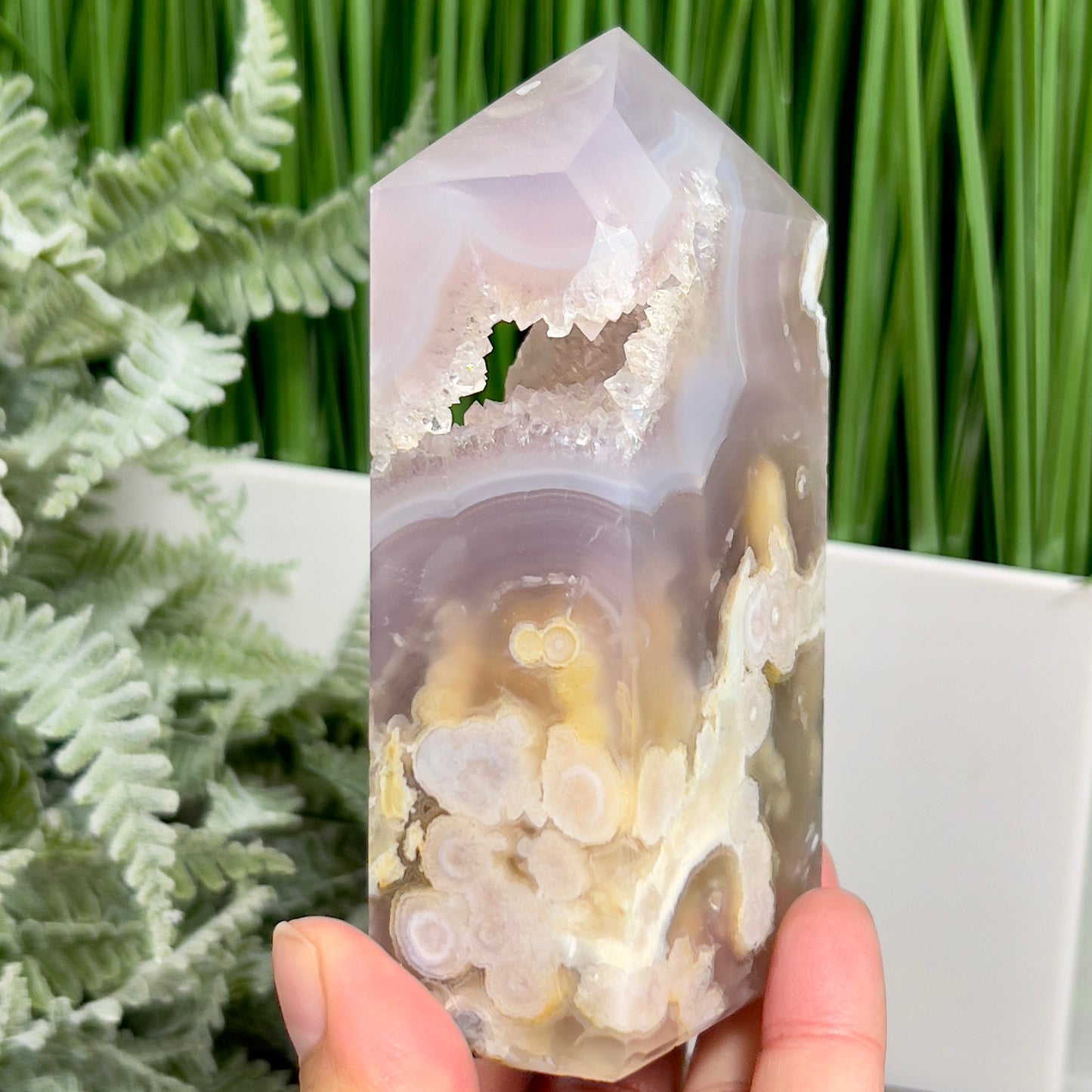 Flower Agate Tower Healing Crystal Generator 416g 111mm