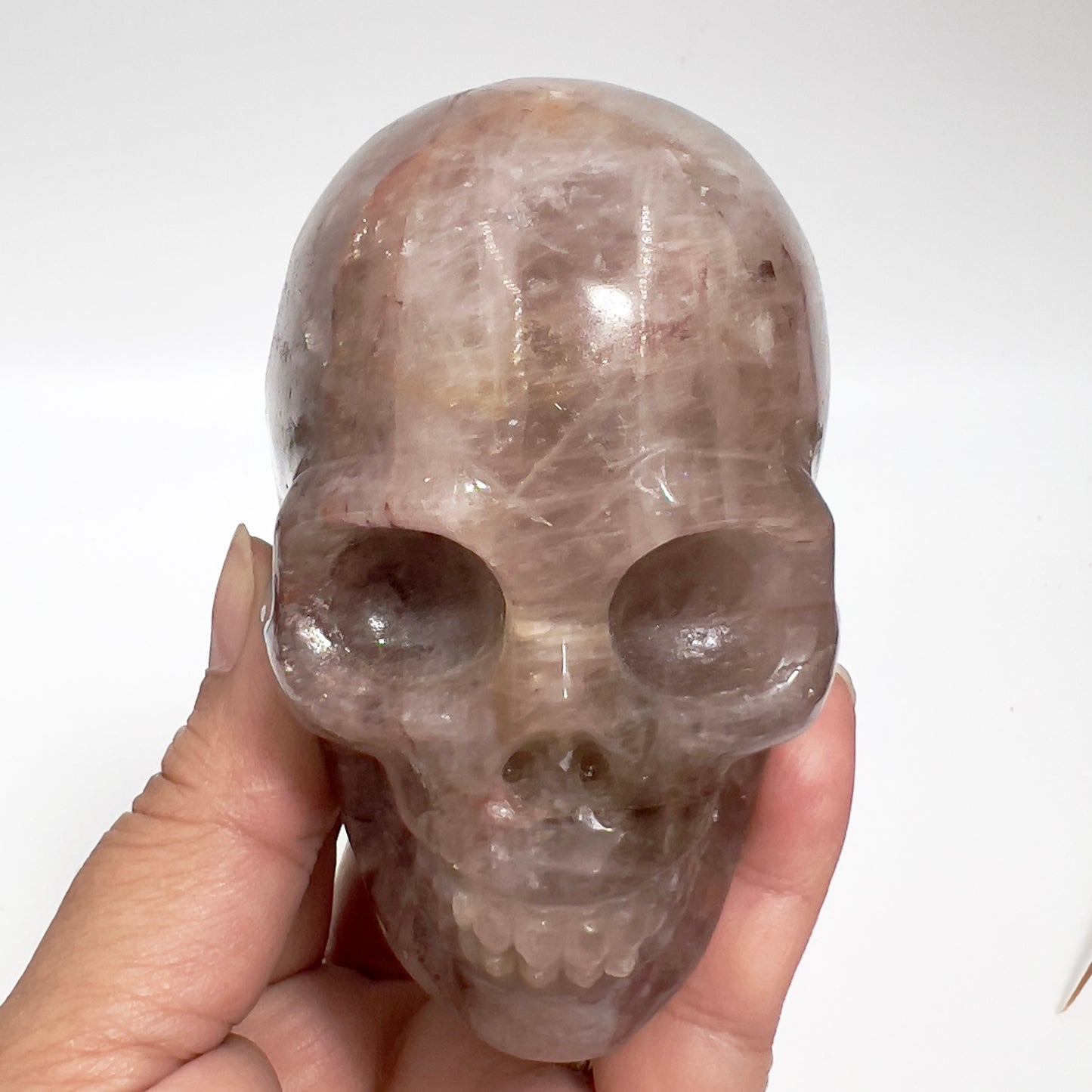 Hematoid Fire Quartz Skull Healing Crystal Carving 485g