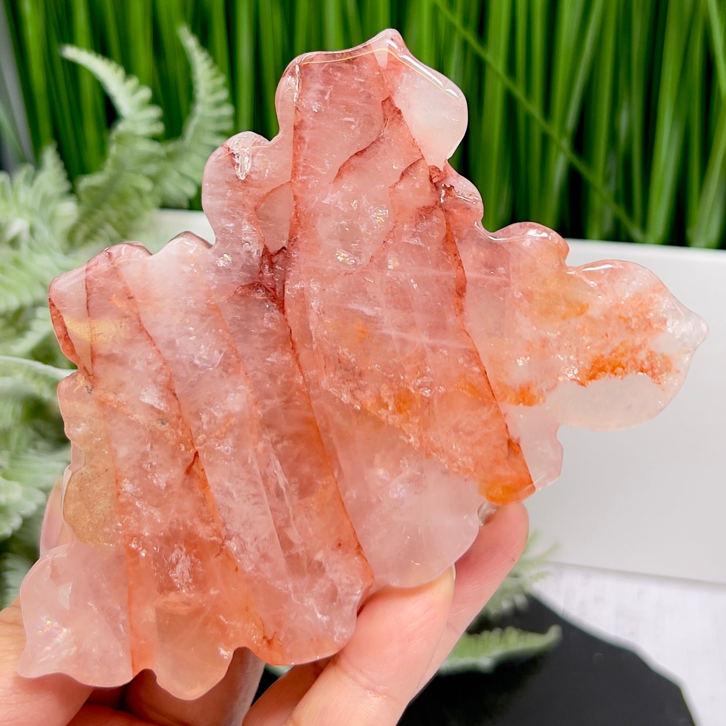 Hematoid Ferruginous Fire Quartz Lotus Flower Healing Crystal Carving 398g