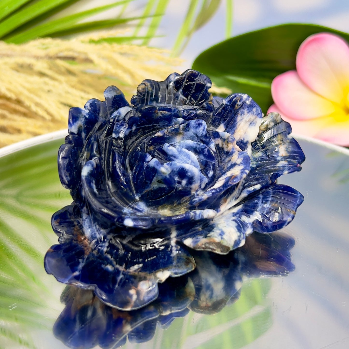 Sodalite Lotus Flower Healing Crystal Carving 222g