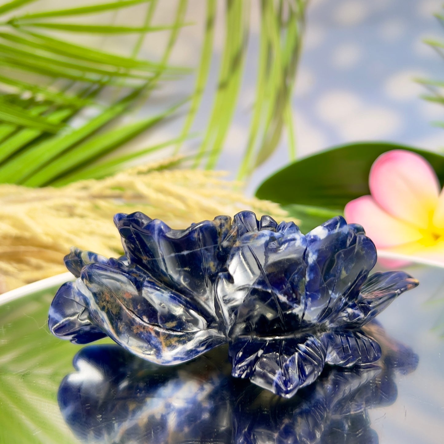 Sodalite Lotus Flower Healing Crystal Carving 222g