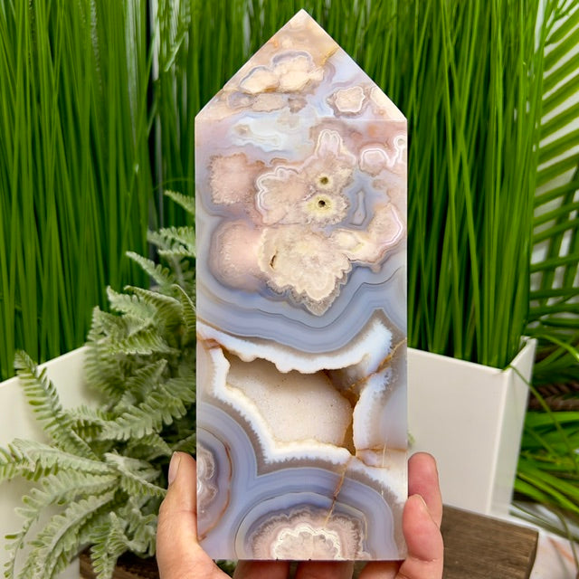 Blue Flower Agate Tower Healing Crystal Generator 1678g 198mm